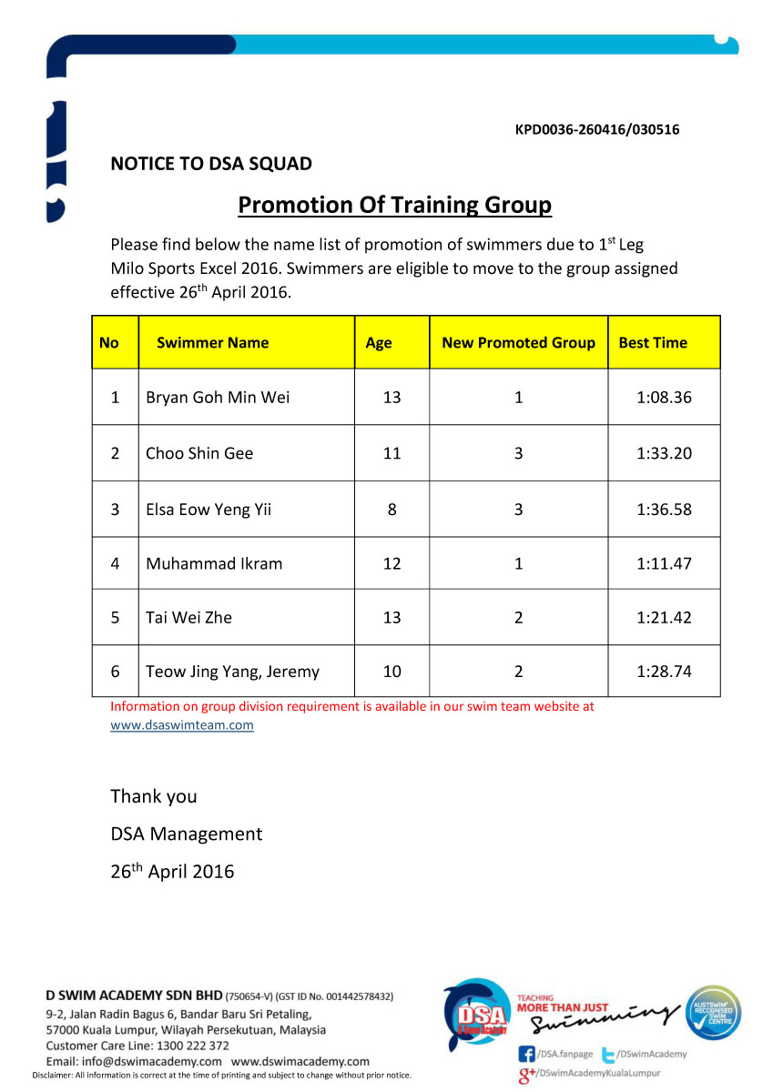 Promotion of Training Groups