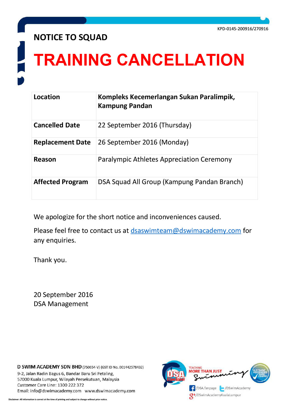 Personal Training Cancellation Policy Template