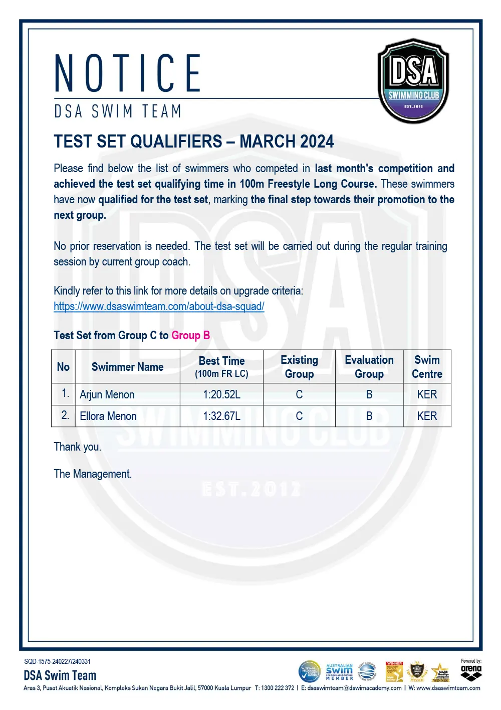 Test Set Qualifiers - March 24