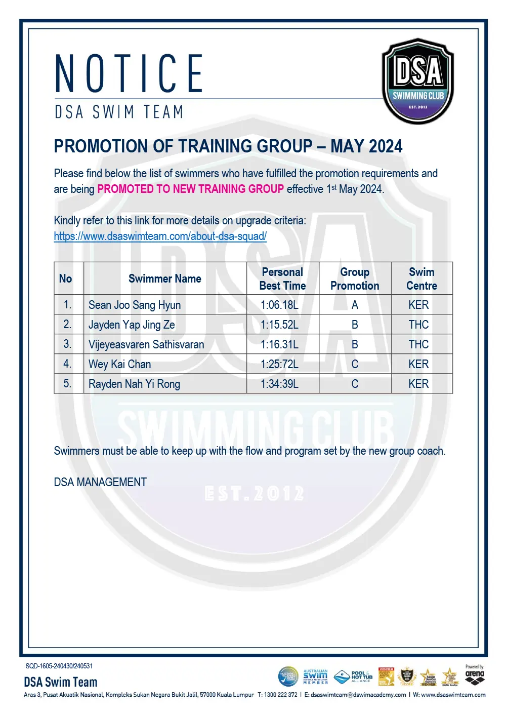 Promotion of Training Groups - May 2024