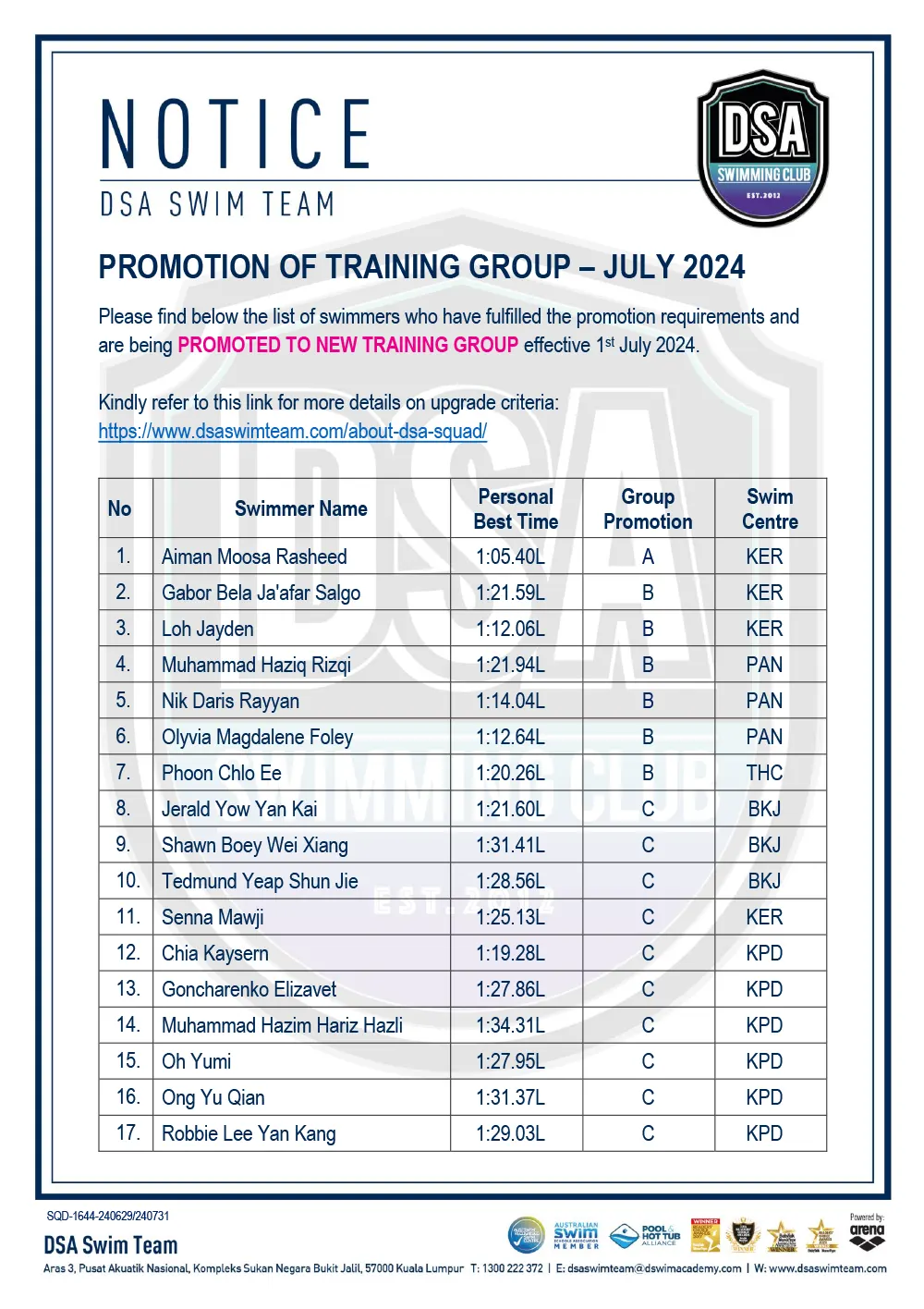 Promotion of Training Groups - July 2024