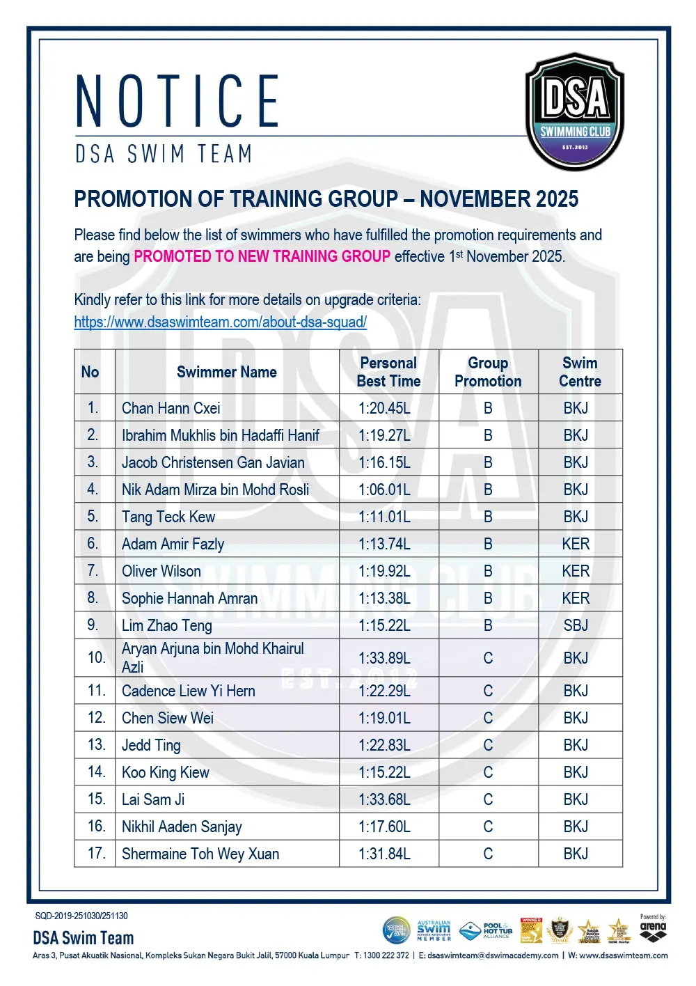 Promotion of Training Groups - November 2025