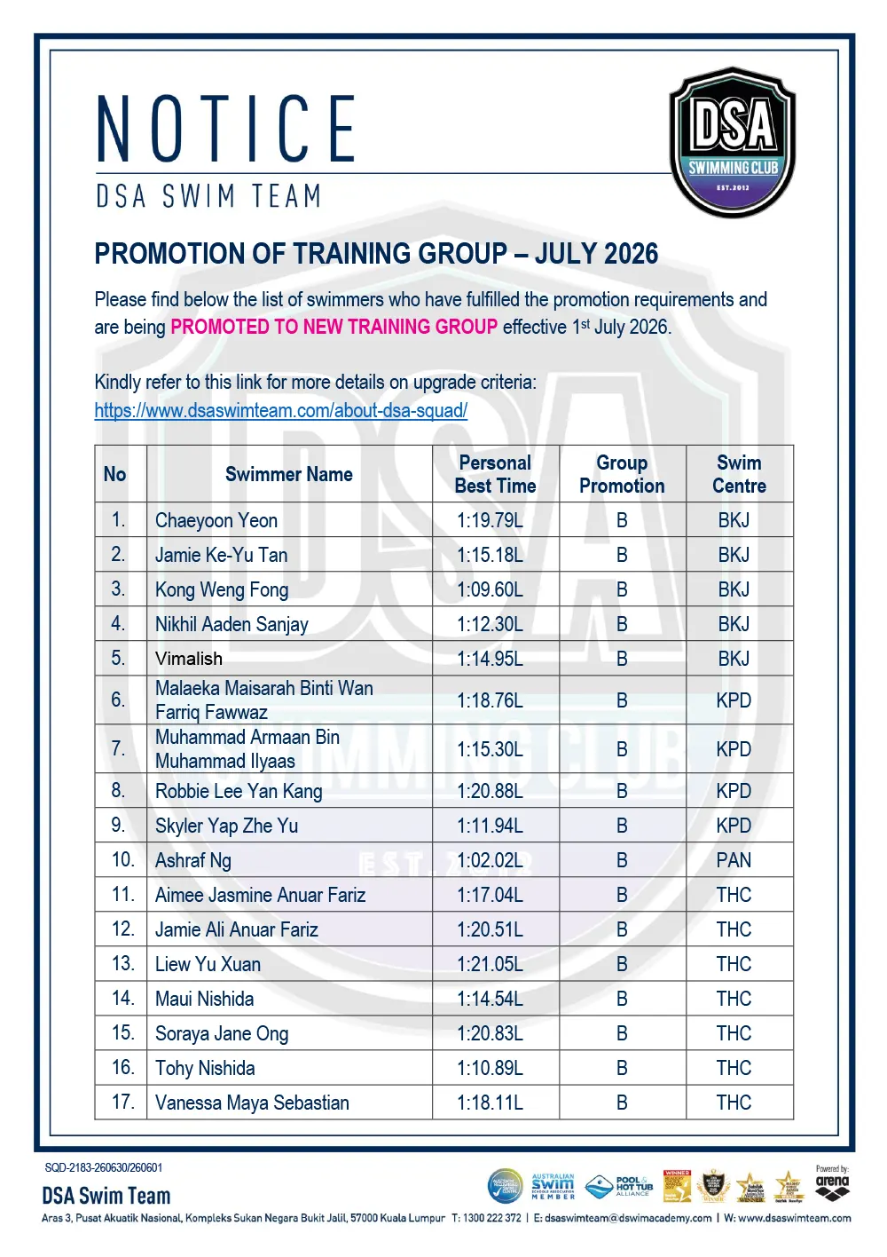 Promotion of Training Groups - July 2026